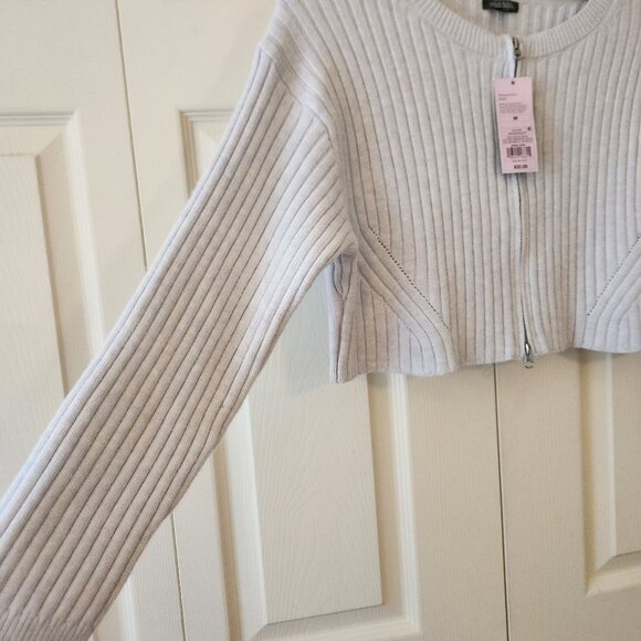 Wild Fable Womens Cropped Ribbed Knit Cardigan Zip Front Sz M Light Blue NWT - Picture 7 of 11
